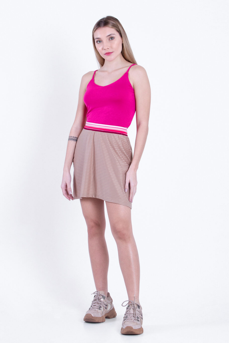 Saia Curta Collor - Bege/Pink